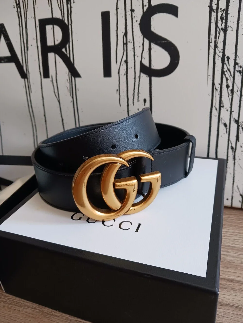 Gucci Black Leather Belt With Double GG Buckle Size 80-32